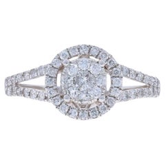 Bague de fiançailles en or blanc avec halo et grappes de diamants - 14k Round Brilliant 2/3ctw
