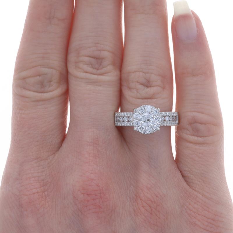 Size: 7
Sizing Fee: Up 2 sizes for $50

Metal Content: 18k White Gold

Stone Information
Natural Diamond
Carat(s): .33ct
Cut: Round Brilliant
Color: G
Clarity: SI2

Natural Diamonds
Carat(s): .80ctw
Cut: Round Brilliant
Color: G - H
Clarity: SI1 -