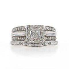White Gold Diamond Cluster Halo Engagement Ring Wedding Band 10k Princess .25ctw