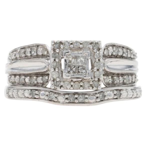 Weißgold Diamant Cluster Halo Verlobungsring Ehering 10k Prinzessin .25ctw
