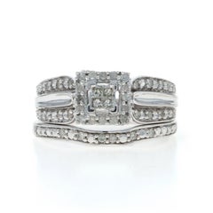 White Gold Diamond Cluster Halo Engagement Ring Wedding Band 10k Princess .33ctw