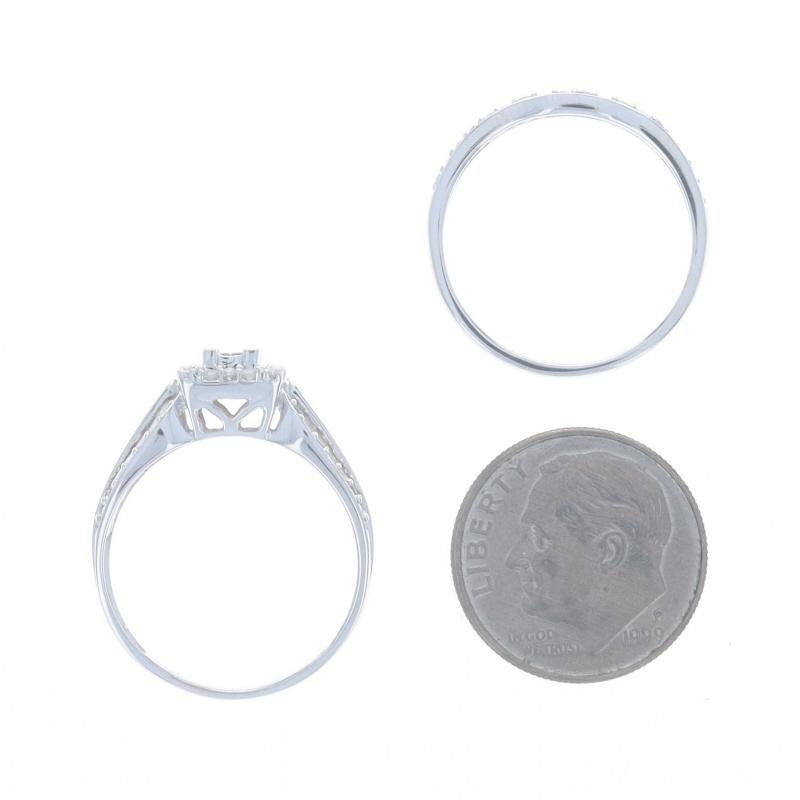 Or blanc Diamond Cluster Halo Engagement Ring Wedding Band 10k Princess .33ctw en vente 2