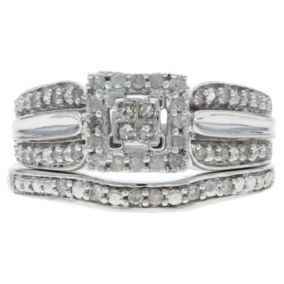 Anello di fidanzamento a cerchio con diamante a grappolo in oro bianco 10k Princess .33ctw