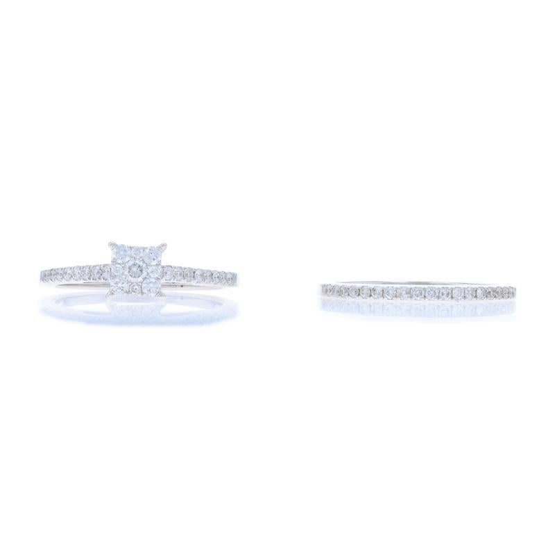 Bague de fiançailles et alliance halo de diamants en or blanc 14 carats rond 2/3 ctw en vente 1