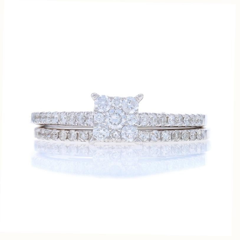 White Gold Diamond Cluster Halo Engagement Ring & Wedding Band -14k Round 2/3ctw