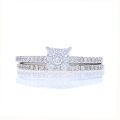 White Gold Diamond Cluster Halo Engagement Ring & Wedding Band -14k Round 2/3ctw