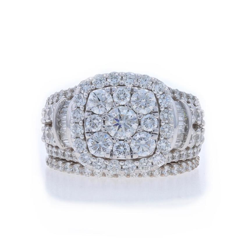 Size: 7 1/4
Sizing Fee: Up 1 size for $100 or Down 1 size for $100

Metal Content: 14k White Gold

Stone Information

Natural Diamonds
Carat(s): 4.50ctw
Cut: Round Brilliant & Baguette
Color: F - G
Clarity: SI1 - I1 (eyeclean)

Total Carats: