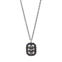 White Gold Diamond Cluster Halo Necklace - 14k Rd.20ctw Black Rhodium Adjustable