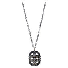 White Gold Diamond Cluster Halo Necklace - 14k Rd.20ctw Black Rhodium Adjustable