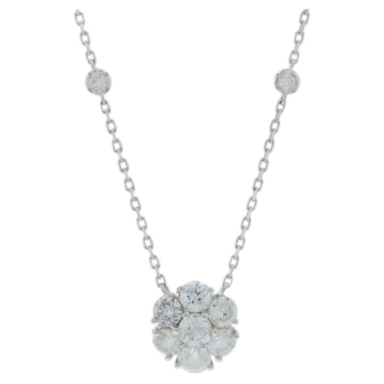 Collana a raggiera di diamanti in oro bianco 17 3/4" - 14k Rotonda 1.82ctw Floreale