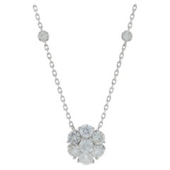Collana a raggiera di diamanti in oro bianco 17 3/4" - 14k Rotonda 1.82ctw Floreale