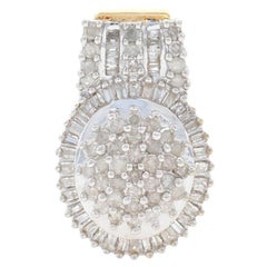 Antique White Gold Diamond Cluster Halo Pendant, 10k Baguette 
Single Cut 1.00ctw