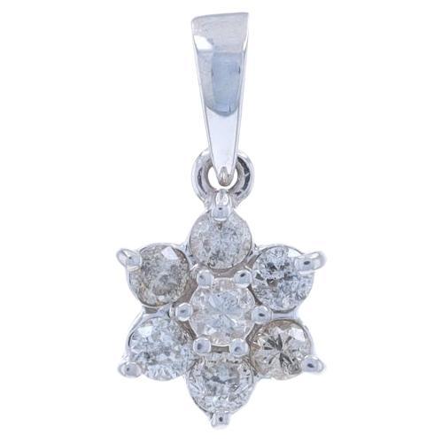 White Gold Diamond Cluster Halo Pendant - 10k Round .50ctw Flower Blossom For Sale