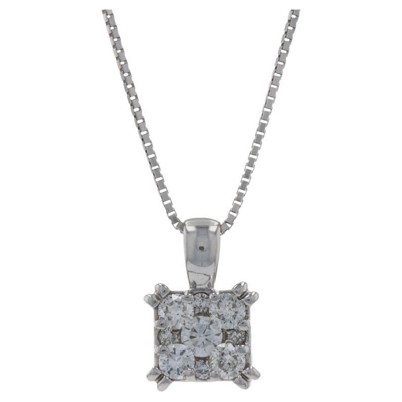 White Gold Diamond Cluster Halo Pendant Necklace, 14k Round Brilliant .63ctw