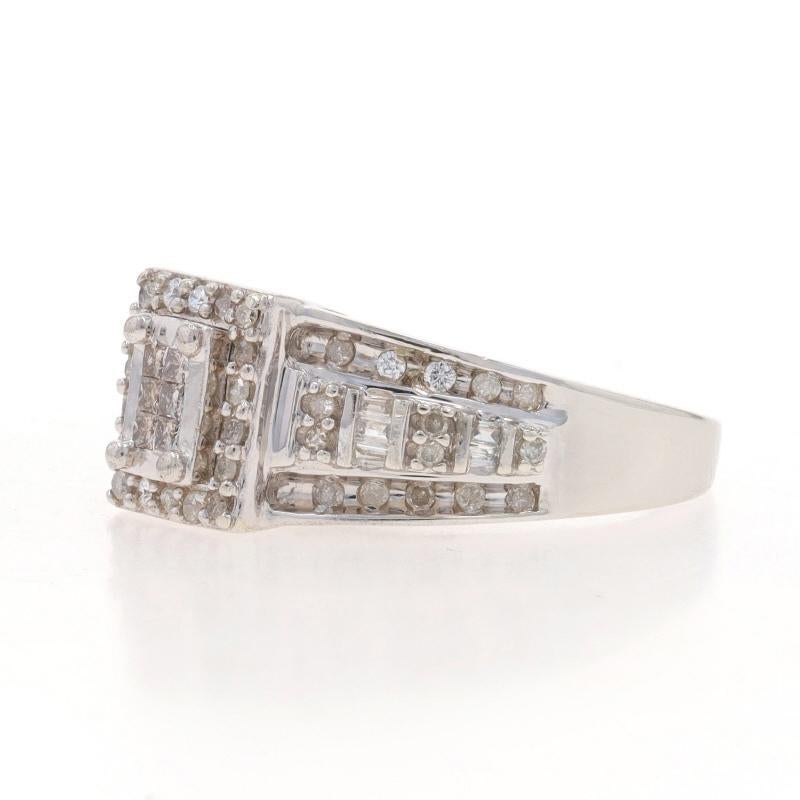 Princess Cut White Gold Diamond Cluster Halo Ring - 10k Princess & Single .50ctw Engagement