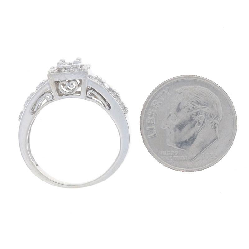 Women's White Gold Diamond Cluster Halo Ring - 10k Princess & Single .50ctw Engagement