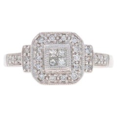 Verlobungsring aus Weißgold mit Diamant-Cluster-Halo-Ring, 10k Prinzessin und Einzelschliff .30ctw, Diamant