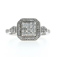 White Gold Diamond Cluster Halo Ring 10k Round .50ctw Engagement