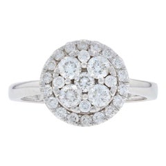 White Gold Diamond Cluster Halo Ring, 14 Karat Round Brilliant Cut 1.00 Carat