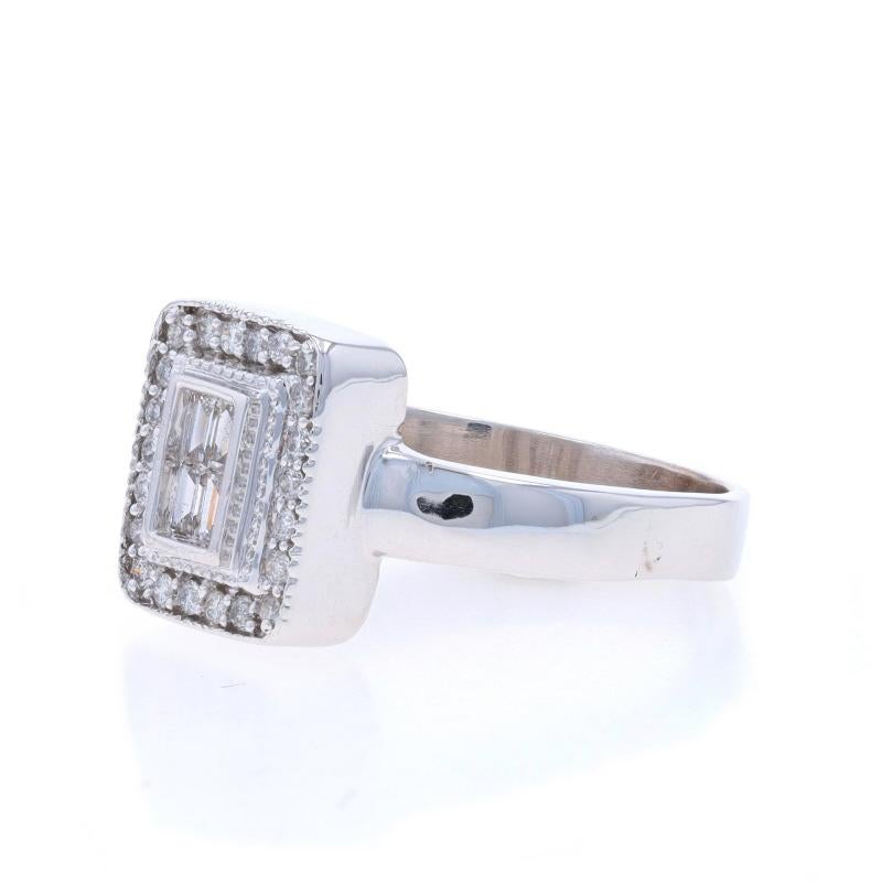Weißgold Diamant-Cluster-Halo-Ring aus Weißgold - 14k Baguette & Rund .44ctw Milgrain im Zustand „Hervorragend“ im Angebot in Greensboro, NC