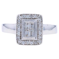 Weißgold Diamant-Cluster-Halo-Ring aus Weißgold - 14k Baguette & Rund .44ctw Milgrain