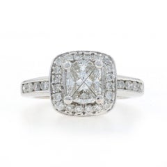 White Gold Diamond Cluster Halo Ring - 14k Invisible Set 1.00ctw Engagement