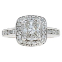 White Gold Diamond Cluster Halo Ring - 14k Invisible Set 1.00ctw Engagement