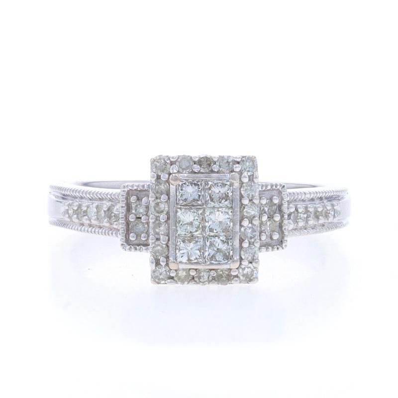 Size: 6 3/4
Sizing Fee: Up 2 sizes for $35 or Down 1 size for $35

Metal Content: 14k White Gold

Stone Information

Natural Diamonds
Carat(s): .50ctw
Cut: Princess & Single
Color: G - H - I
Clarity: SI1 - I2

Total Carats: .50ctw

Style: Cluster