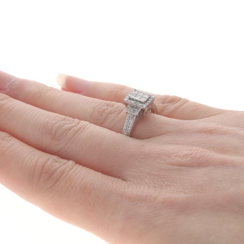 Women's White Gold Diamond Cluster Halo Ring - 14k Princess .50ctw Milgrain Engagement For Sale