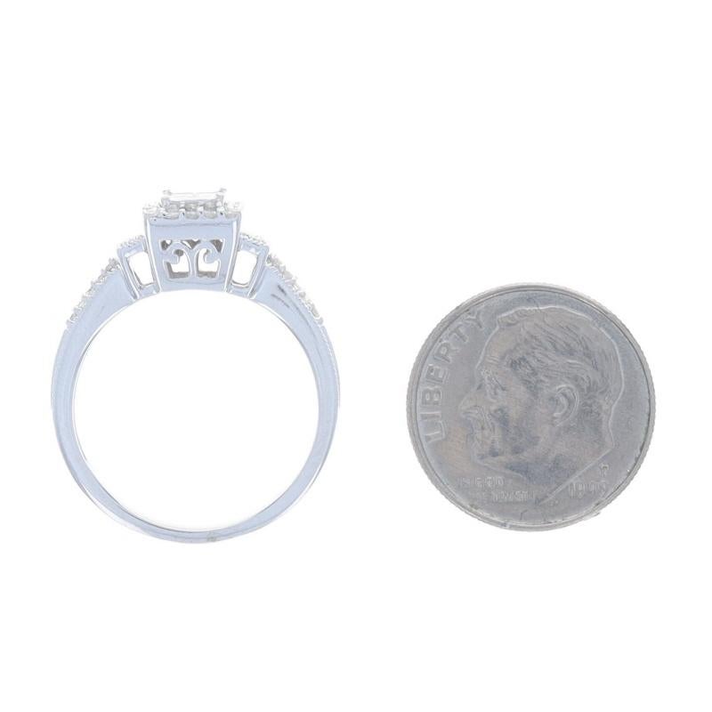 White Gold Diamond Cluster Halo Ring - 14k Princess .50ctw Milgrain Engagement For Sale 1