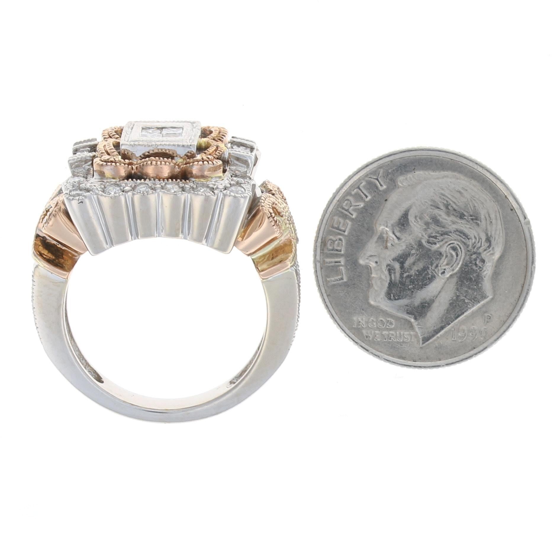 Women's White Gold Diamond Cluster Halo Ring, 14k Princess, Baguette, & Round .50 Carat