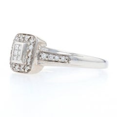 White Gold Diamond Cluster Halo Ring, 14k Princess Cut .25ctw Engagement