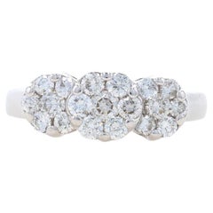 White Gold Diamond Cluster Halo Ring 14k Rnd 1.00ctw Three-Stone Insp Engagement