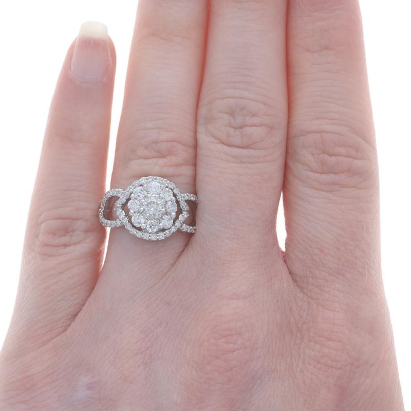 Weißgold Diamant Cluster Halo Ring - 14k Runde Brillant 1,33ctw (Rundschliff) im Angebot