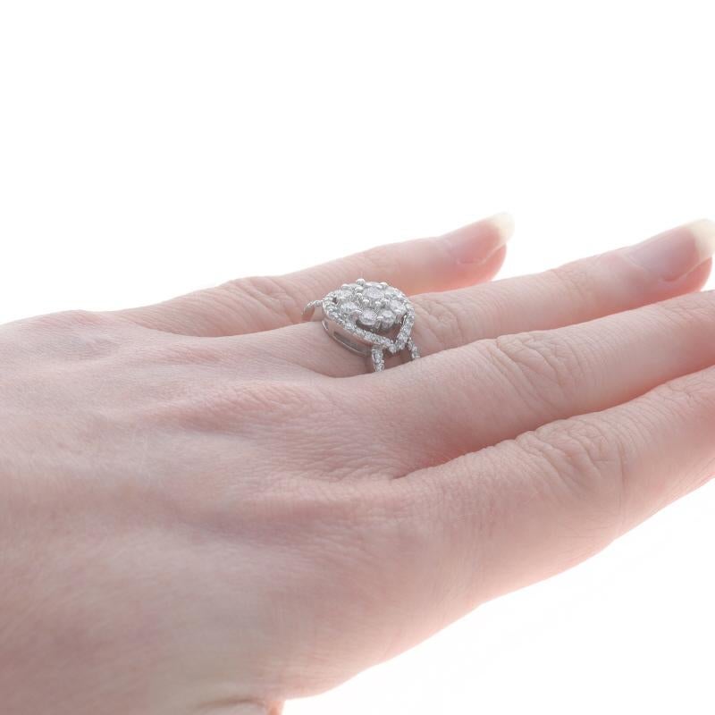 Women's White Gold Diamond Cluster Halo Ring - 14k Round Brilliant 1.33ctw For Sale