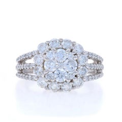 White Gold Diamond Cluster Halo Ring - 14k Round Brilliant 2.00ctw