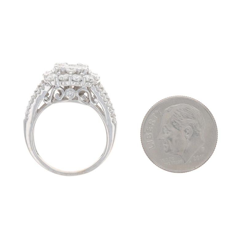 Anello Halo con diamanti a grappolo in oro bianco - 14k Brilliante rotondo 2.00ctw in vendita 1