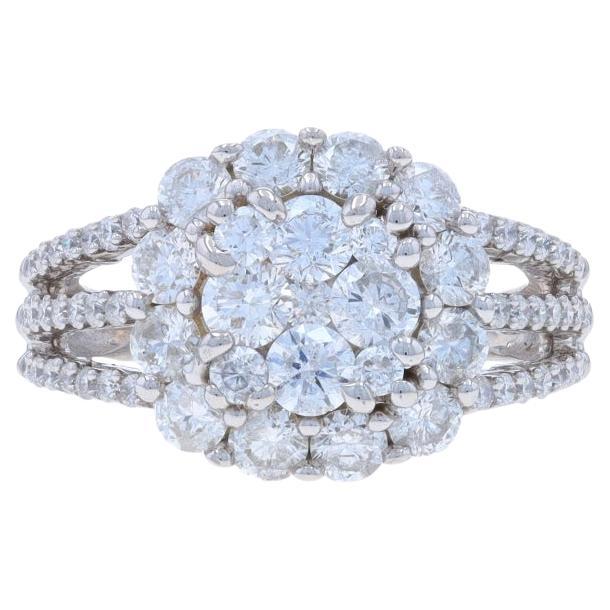 White Gold Diamond Cluster Halo Ring - 14k Round Brilliant 2.00ctw