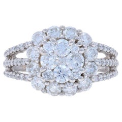 White Gold Diamond Cluster Halo Ring - 14k Round Brilliant 2.00ctw