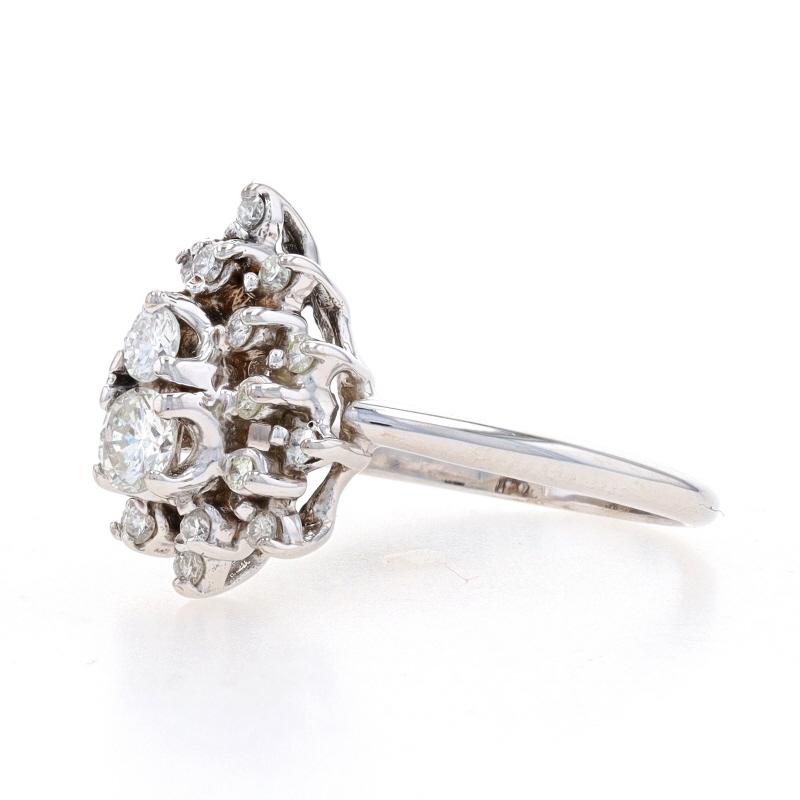 Round Cut White Gold Diamond Cluster Halo Ring - 14k Round Brilliant .50ctw For Sale