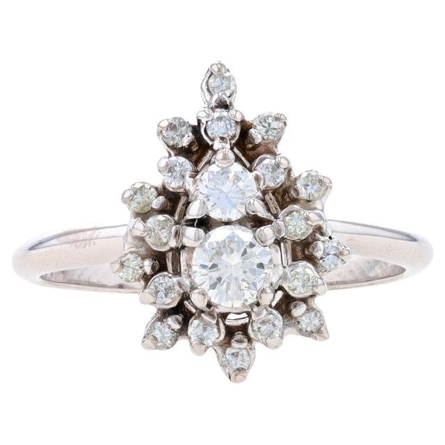 White Gold Diamond Cluster Halo Ring - 14k Round Brilliant .50ctw