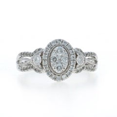 White Gold Diamond Cluster Halo Ring - 14k Round Brilliant .66ctw SZ 9 3/4