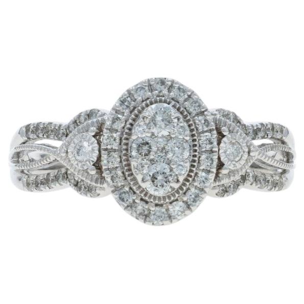 Bague Halo en or blanc - 14k diamant rond brillant .66ctw SZ 9 3/4