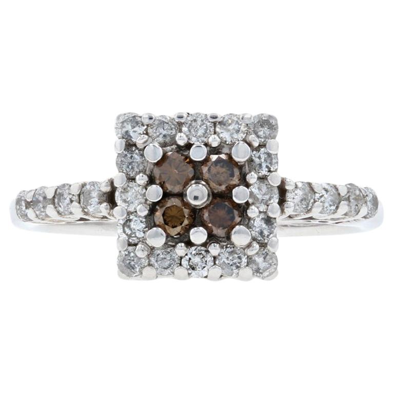 For Sale:  White Gold Diamond Cluster Halo Ring, 14k Round Brilliant Cut .68ctw Engagement