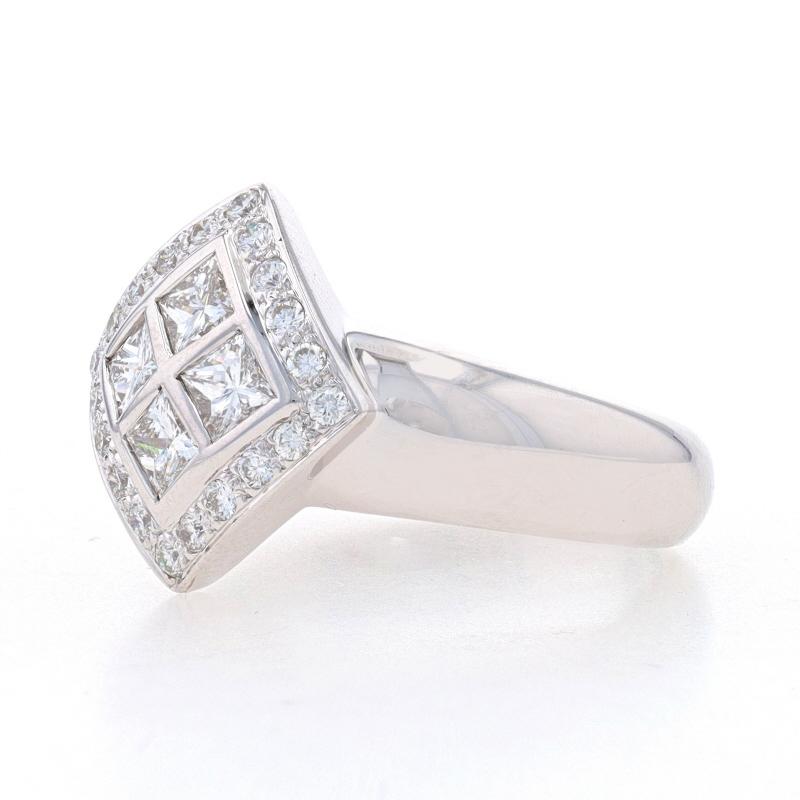 Princess Cut White Gold Diamond Cluster Halo Ring -18k Princess & Rnd .83ctw Lattice Cocktail For Sale