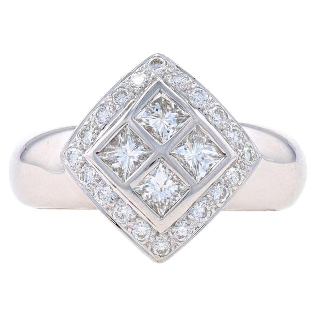 Weißgold Diamant-Cluster-Halo-Ring mit Halo-Ring -18k Prinzessin & Rnd .83ctw Gitter-Cocktail