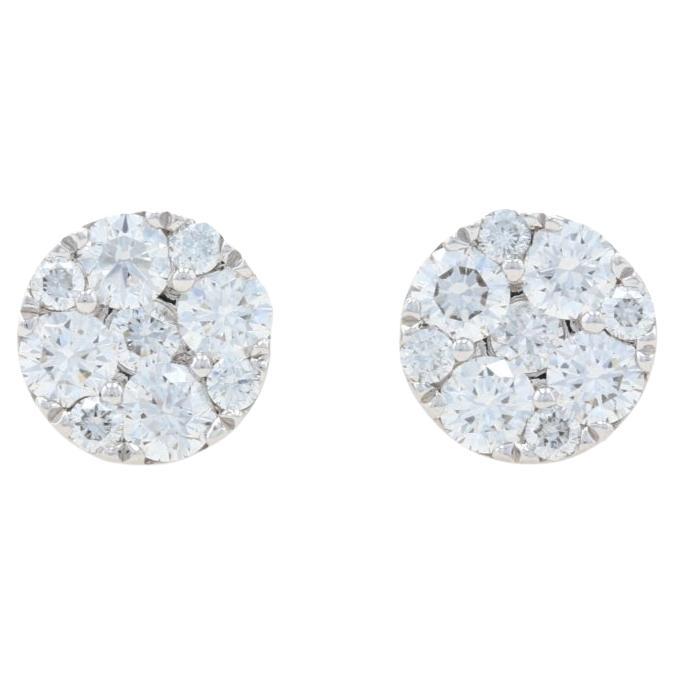White Gold Diamond Cluster Halo Stud Earrings 14k Round Brilliant .50ctw Pierced For Sale