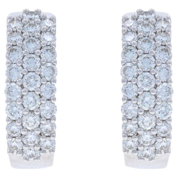 Pendientes de aro de racimo de diamantes de oro blanco 14k redondos brillantes 1,18ctw perforados en venta