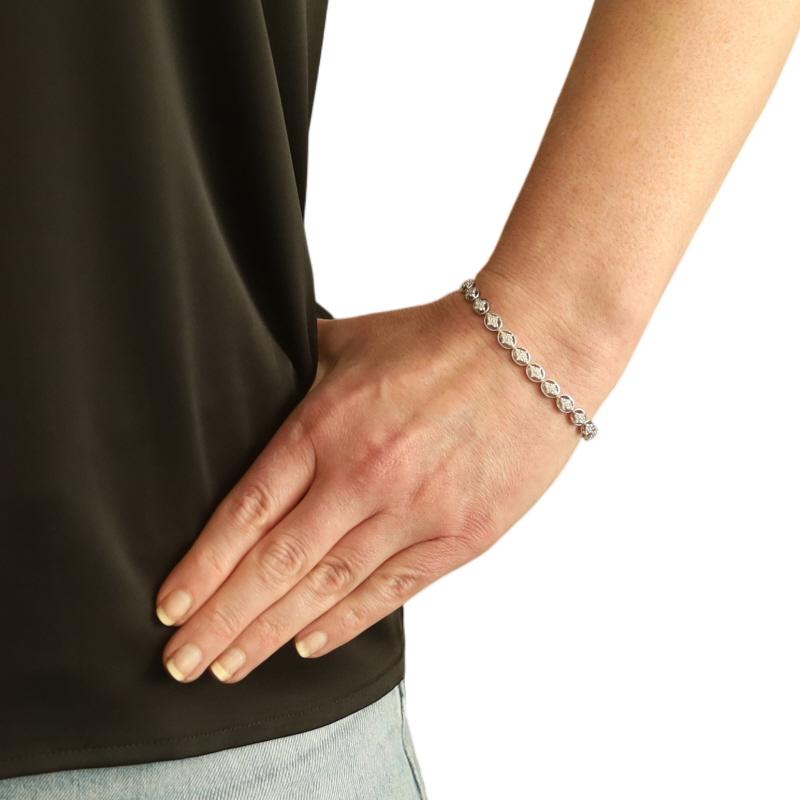 Pulsera de eslabones con racimo de diamantes de oro blanco 7