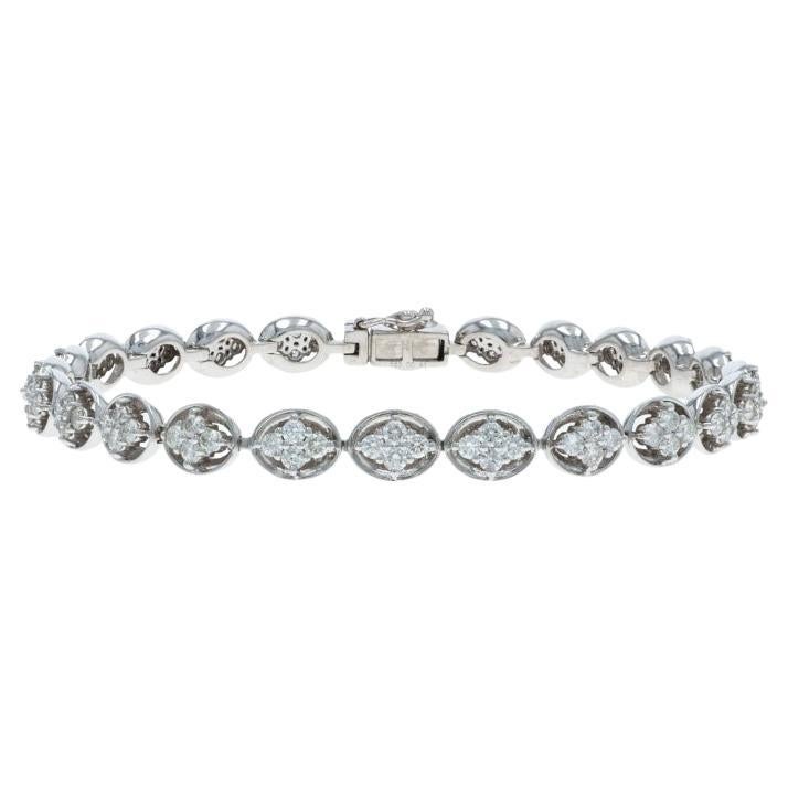 Pulsera de eslabones con racimo de diamantes de oro blanco 7" 6 3/4" 14k Brillante redondo 2,41ctw en venta